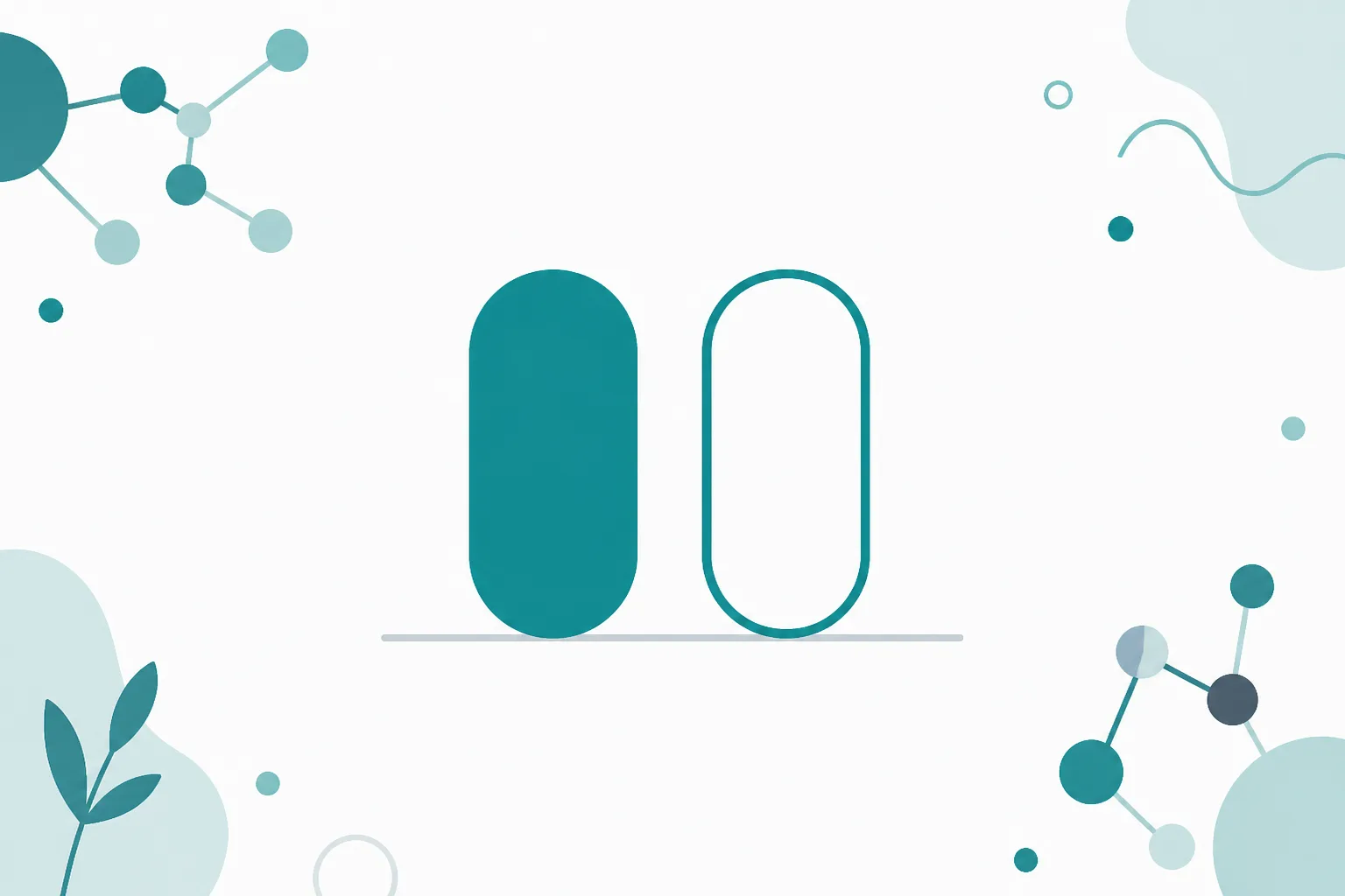 Clean abstract illustration of two identical rounded capsule shapes side by side on an off-white field, one solid teal and one drawn as an outline only