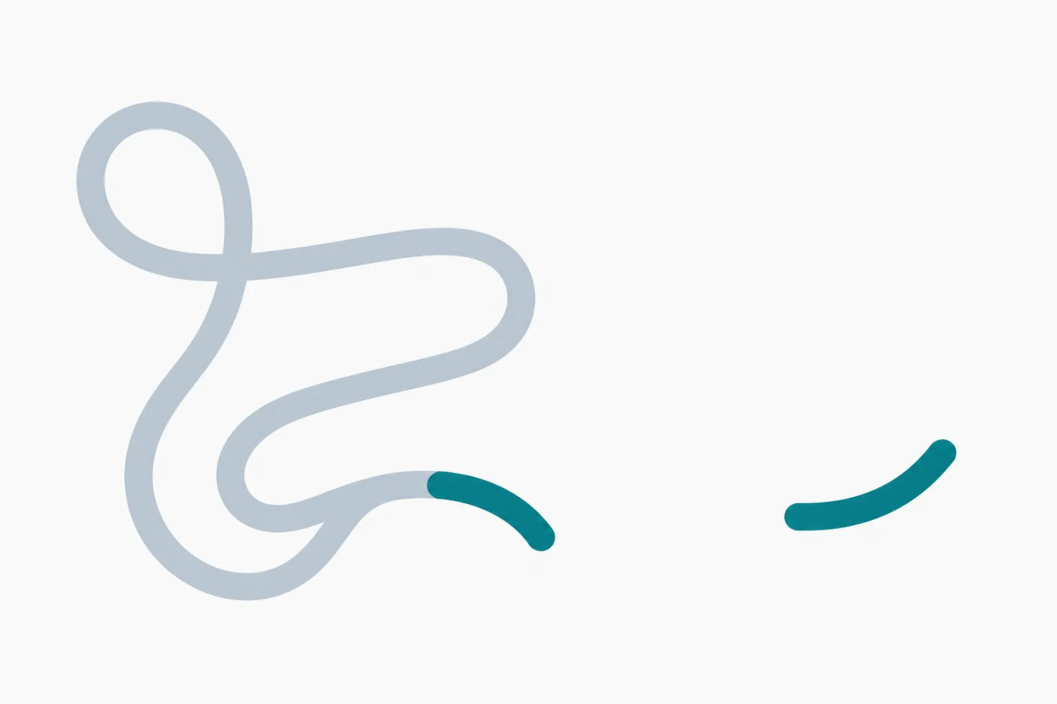 Abstract illustration of a long folded ribbon with one short section at its tail end highlighted, and that same short section shown separately alongside